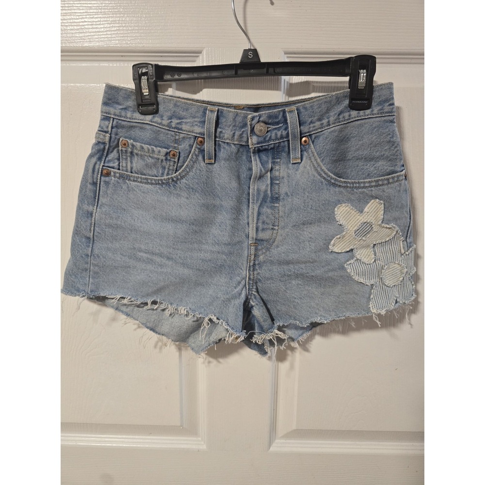 Levi's 501 Denim Shorts Womens W27 High Rise Button Fly Cut‎ Off W/ Floral